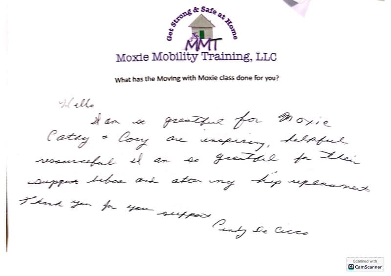 Client testimonial for Moxie Mobility Training