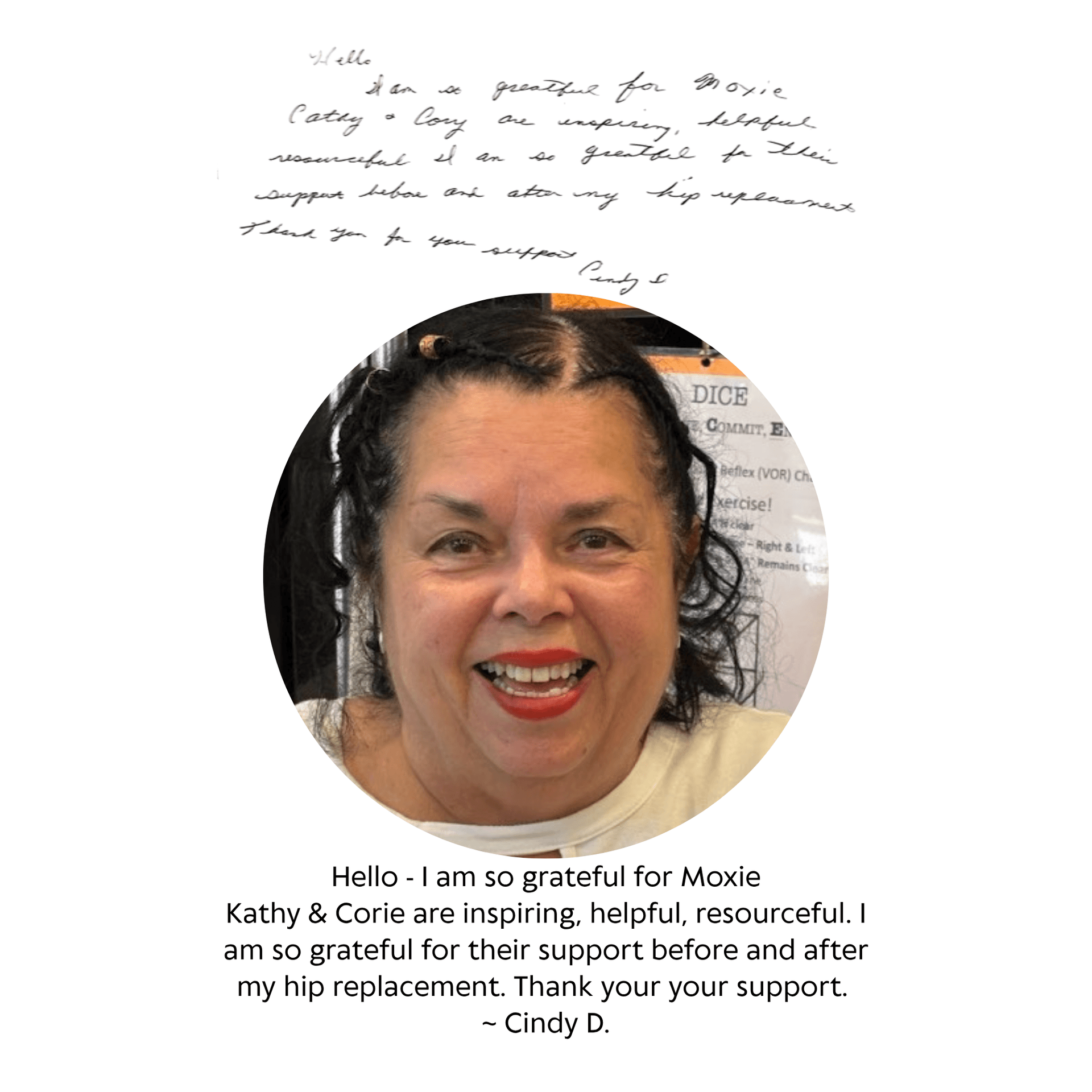 Client testimonial for Moxie Mobility Training