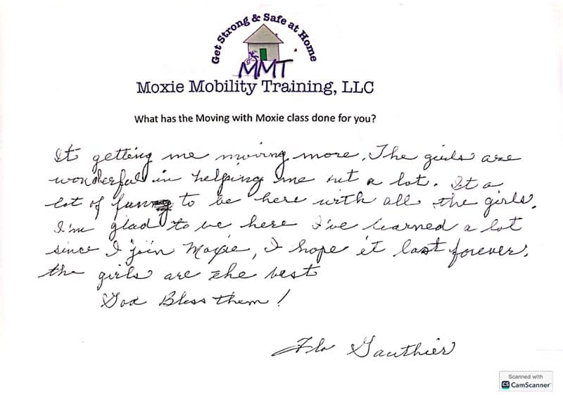 Client testimonial for Moxie Mobility Training