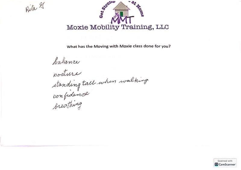 Client testimonial for Moxie Mobility Training