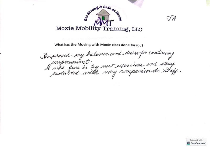 Client testimonial for Moxie Mobility Training