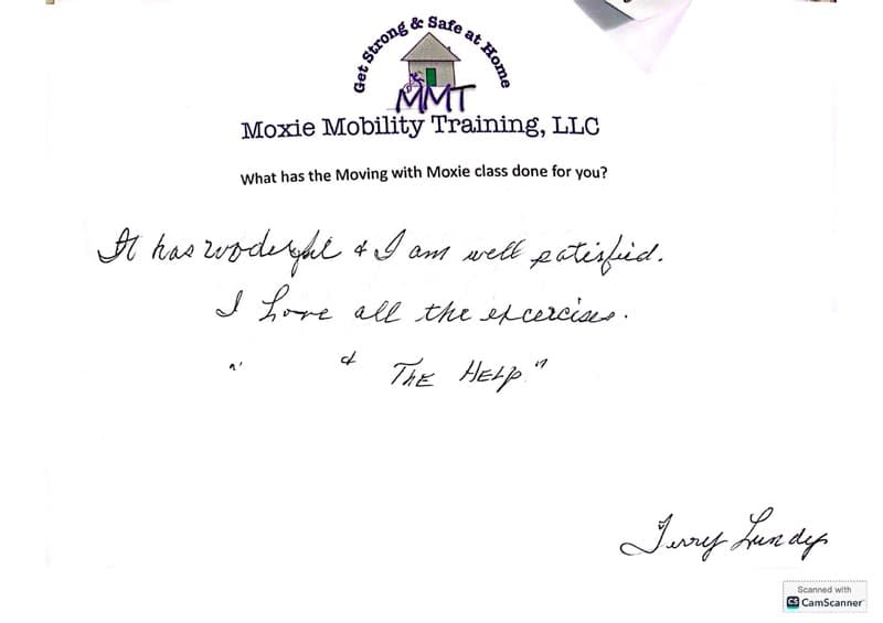 Client testimonial for Moxie Mobility Training