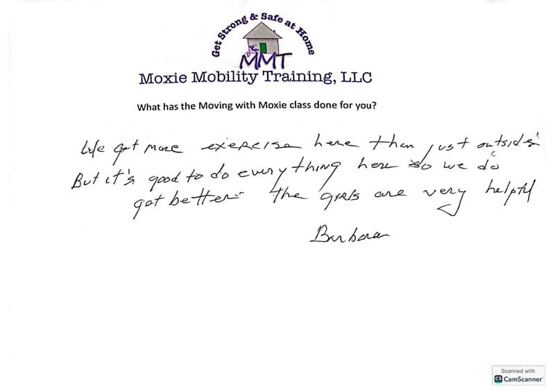 Client testimonial for Moxie Mobility Training