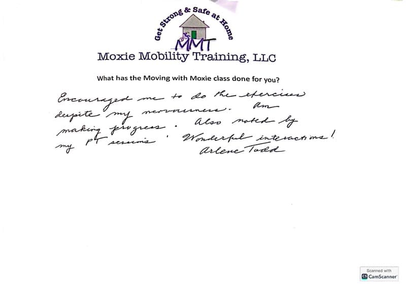 Client testimonial for Moxie Mobility Training